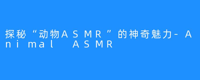 探秘“动物ASMR”的神奇魅力-Animal ASMR