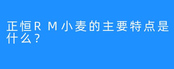 正恒RM小麦的主要特点是什么？