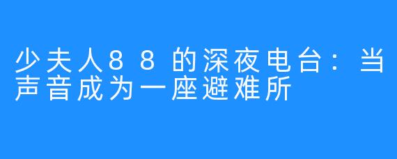 少夫人88的深夜电台：当声音成为一座避难所